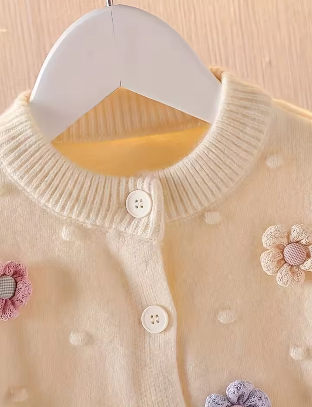 Suéter de hilo, beige con flores, abrigo, abrigo de hilo, inv 2618