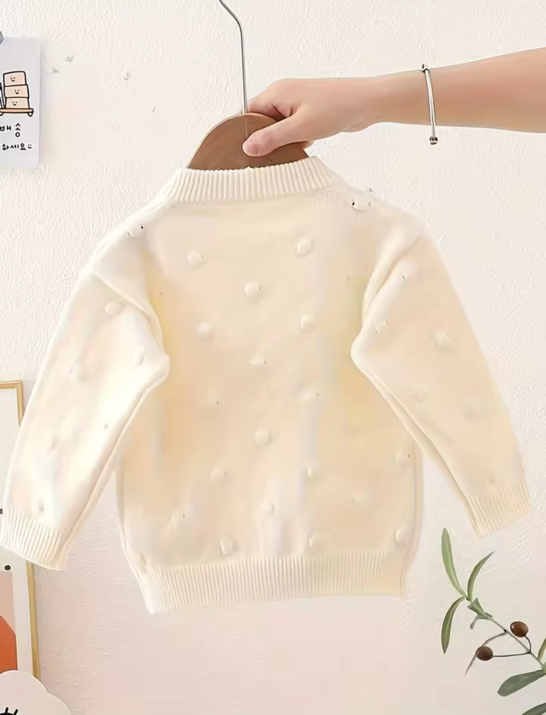 Suéter de hilo, beige con flores, abrigo, abrigo de hilo, inv 2618