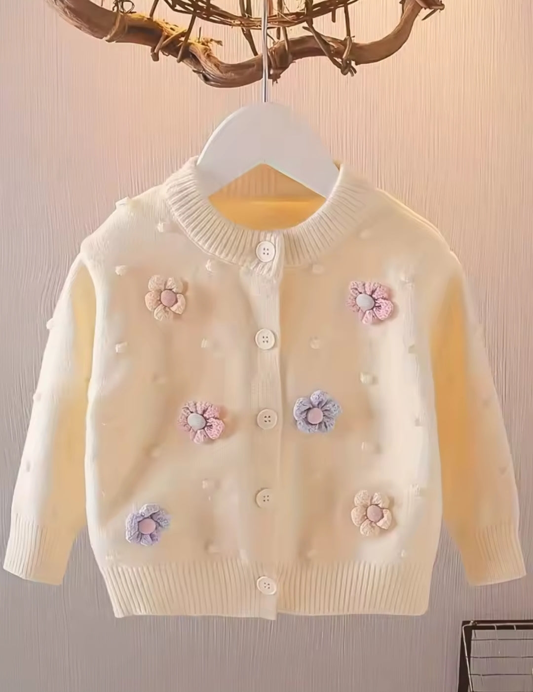 Suéter de hilo, beige con flores, abrigo, abrigo de hilo, inv 2618