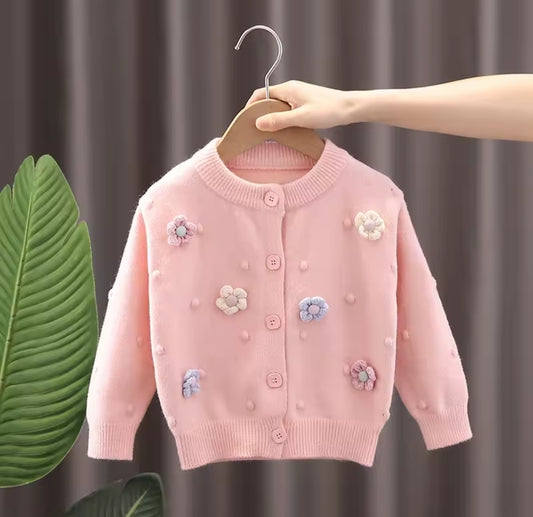 Suéter de hilo, rosa con flores, abrigo, abrigo de hilo, inv 2617