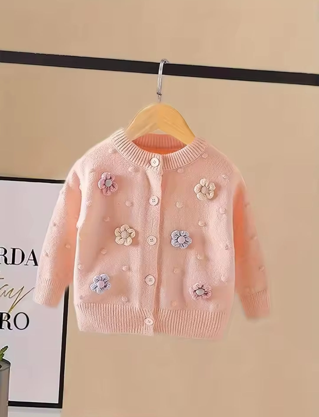 Suéter de hilo, rosa con flores, abrigo, abrigo de hilo, inv 2617