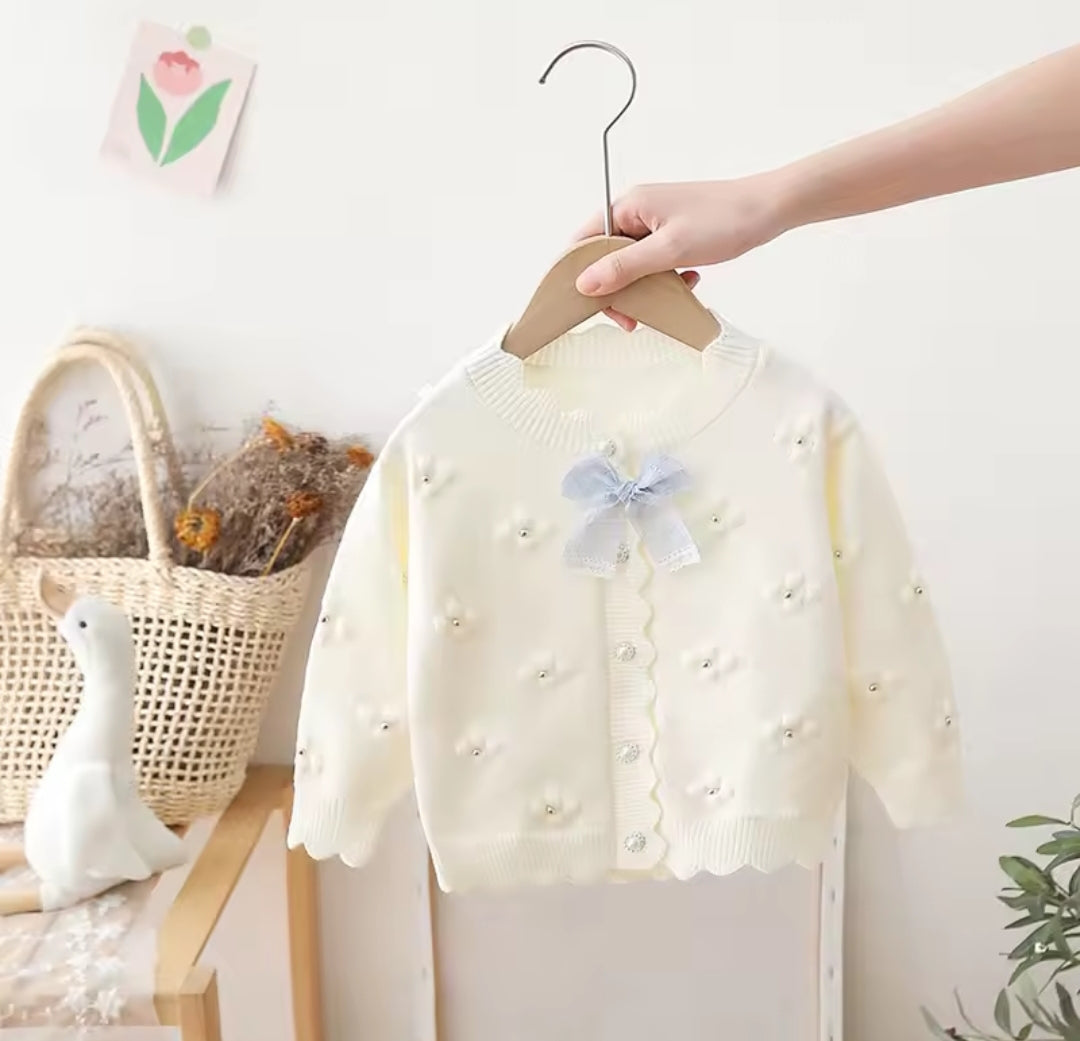 Suéter de hilo, blanco con flores, abrigo, abrigo de hilo, inv 2615