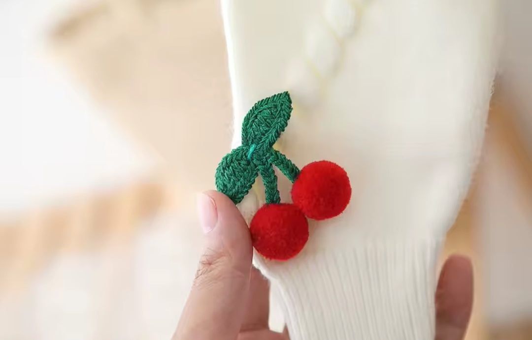 Suéter de hilo blanco con cerezas 🍒 , abrigo, abrigo de hilo, inv 2612
