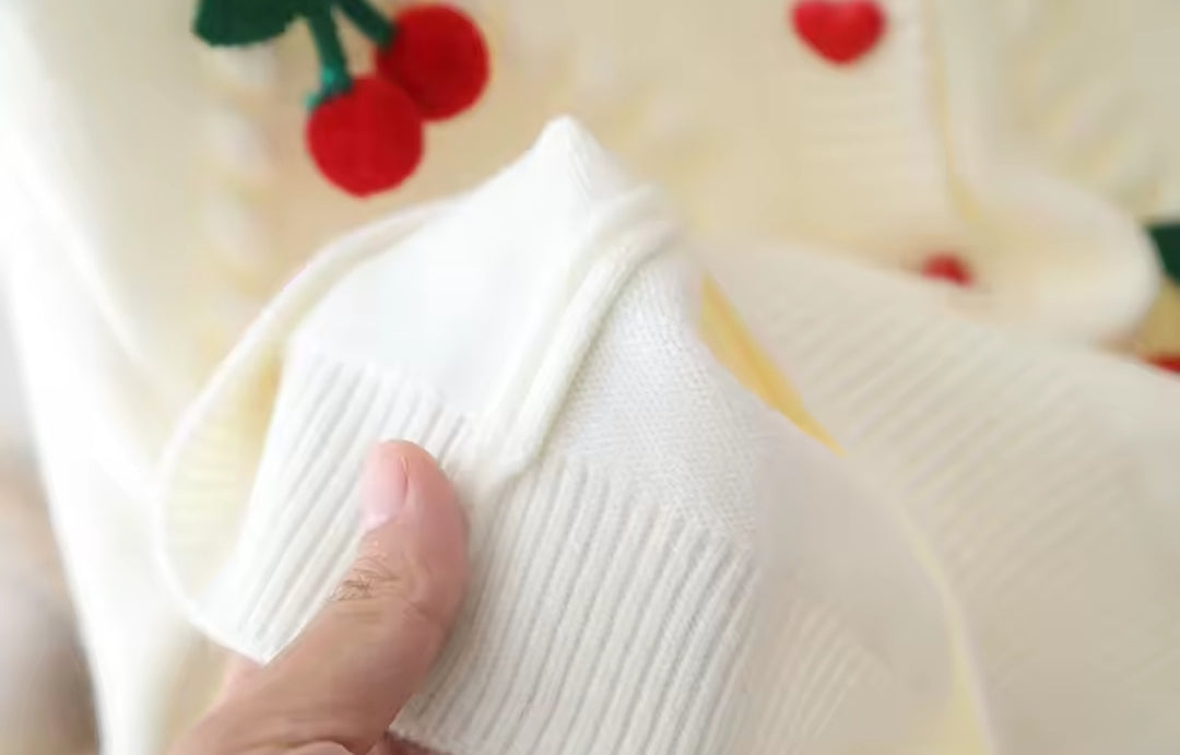 Suéter de hilo blanco con cerezas 🍒 , abrigo, abrigo de hilo, inv 2612