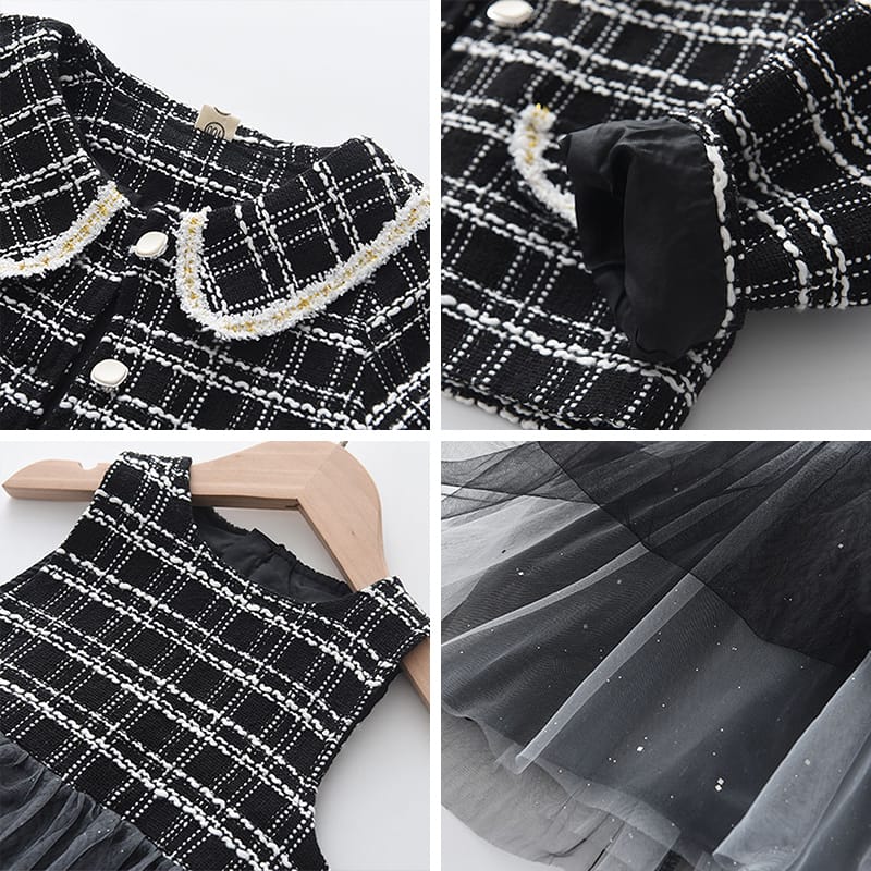 Conjunto Vestido más blazer negro con brillos, abrigo, inv 2609