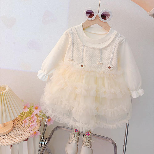 Vestido Beige, mangas largas, casual, flores🌸🤍26023