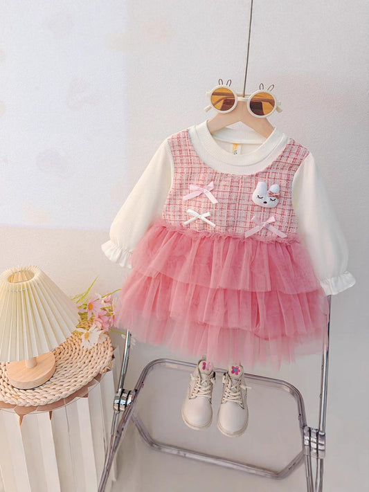 Vestido Rosa, Mangas largas, Casual, osito🩷💖26025