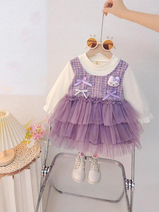 Vestido Lila, Mangas largas, Casual, Osito💜26025