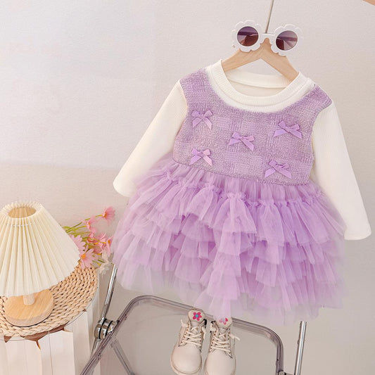 Vestido Lila, Mangas Largas, Casual, Moños💜26029