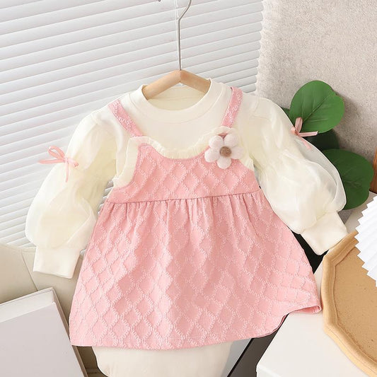 Vestido Rosa, Mangas largas, casual, Flor🌸26032
