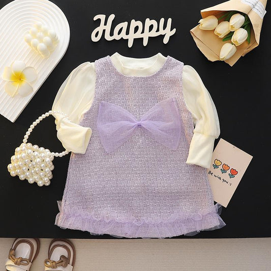 Vestido Lila, Mangas largas, Casual, Moño💜26037