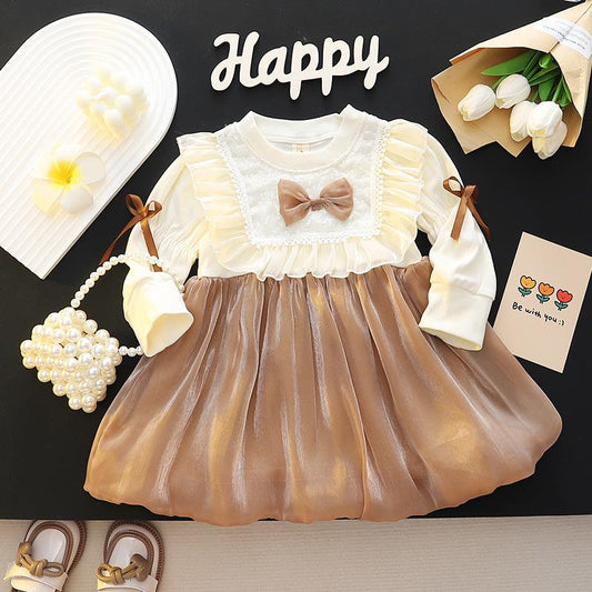 Vestido Beige, Marrón, Mangas largas, Casual🤎26039