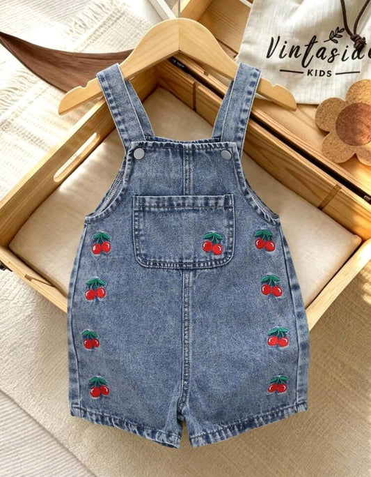 Jardinera de jeans con detalles de cerezas, jardinerita 🍒 3346