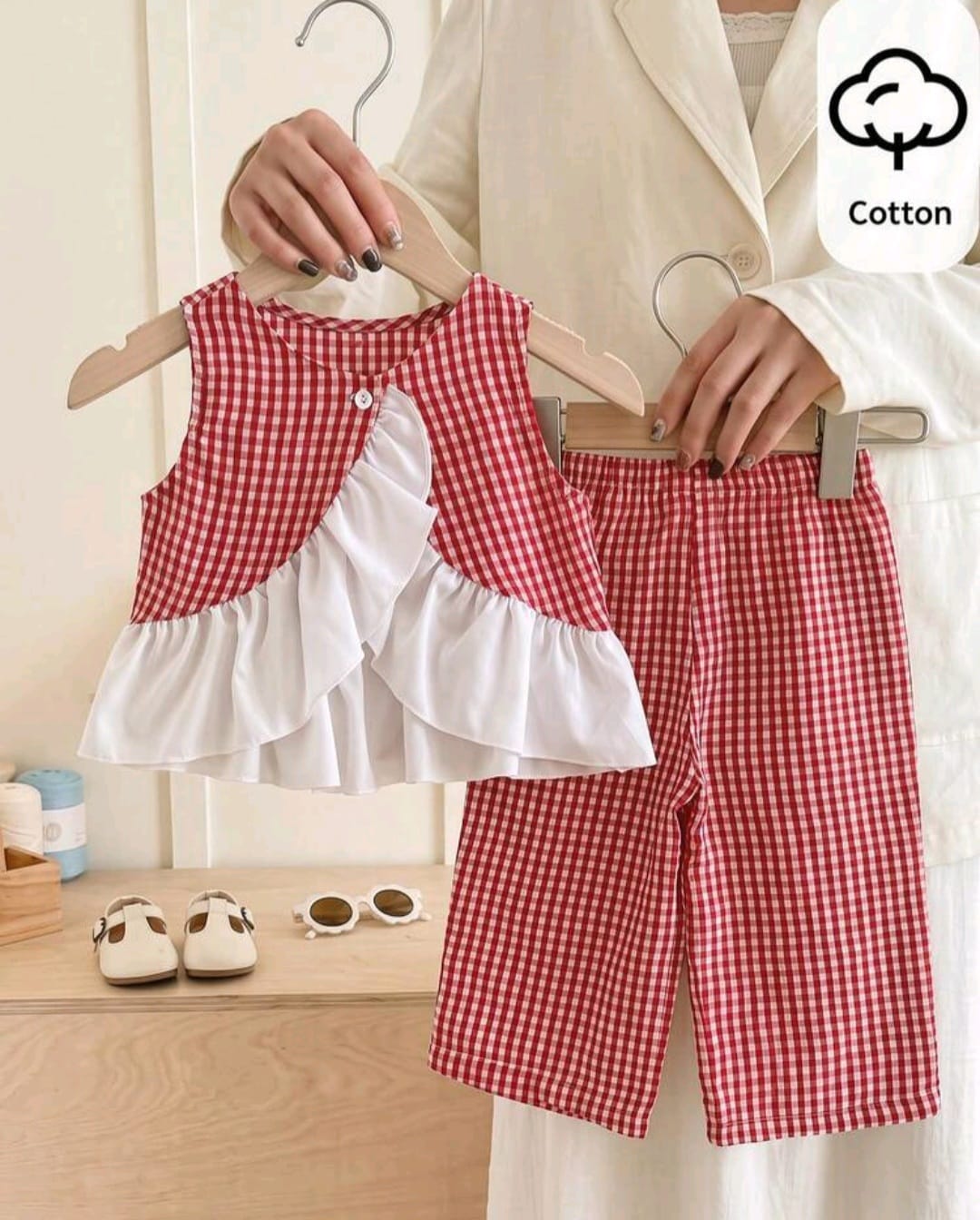 Conjunto blusita más pantalón cuadrille rojo, blusa ❤️✨ 3348