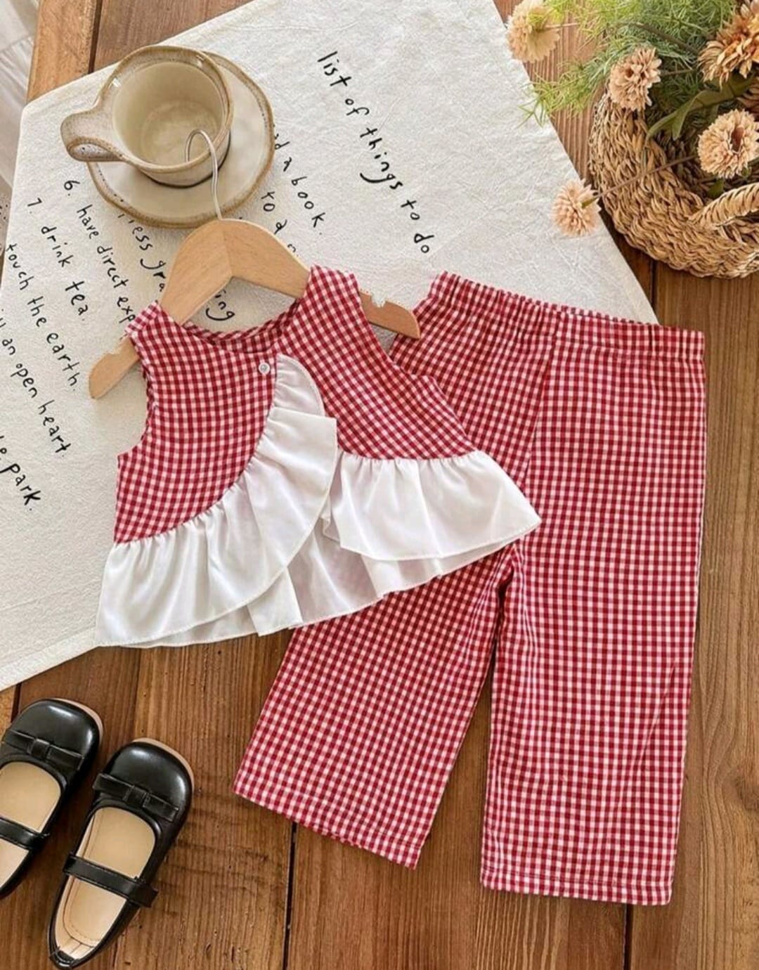 Conjunto blusita más pantalón cuadrille rojo, blusa ❤️✨ 3348
