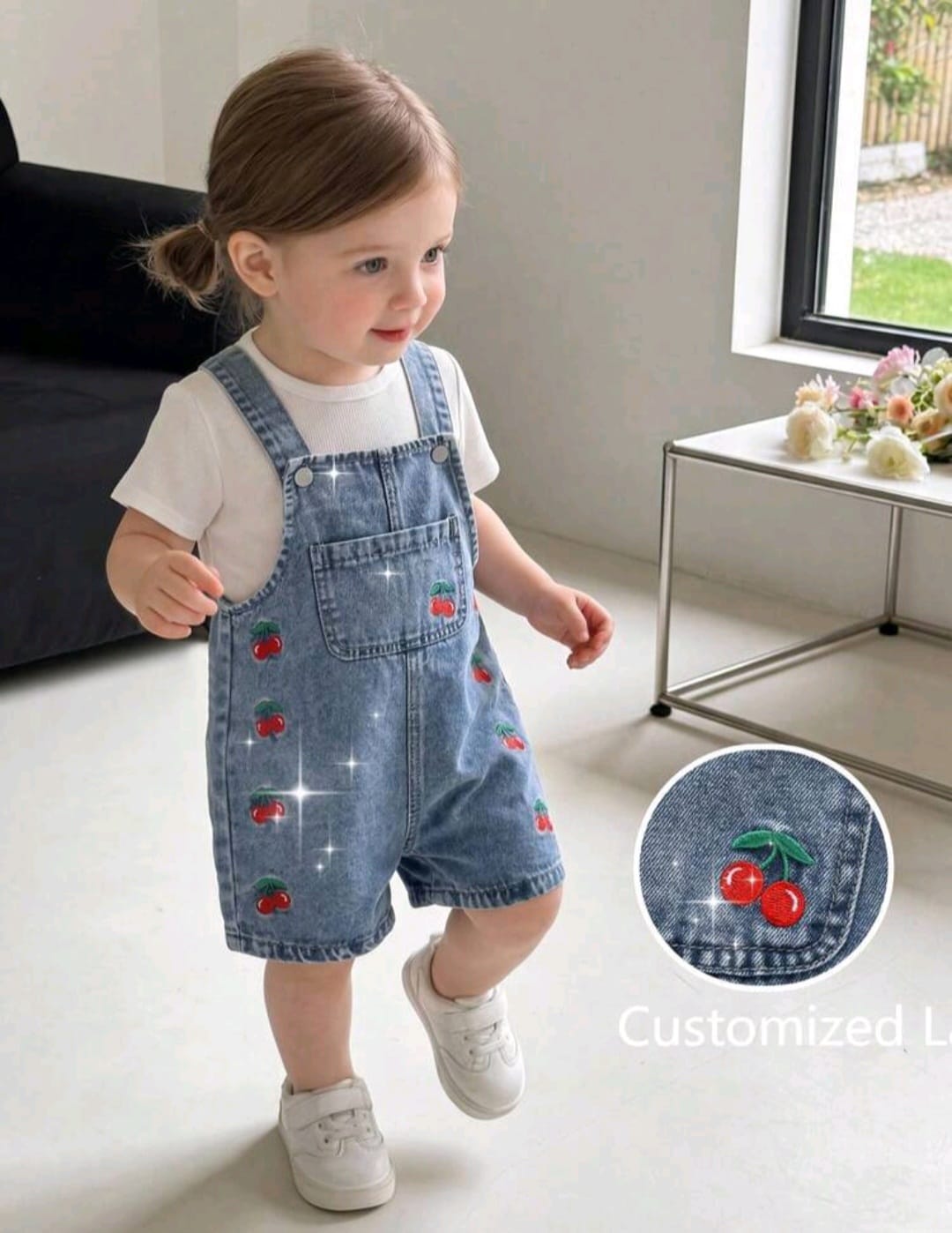 Jardinera de jeans con detalles de cerezas, jardinerita 🍒 3346