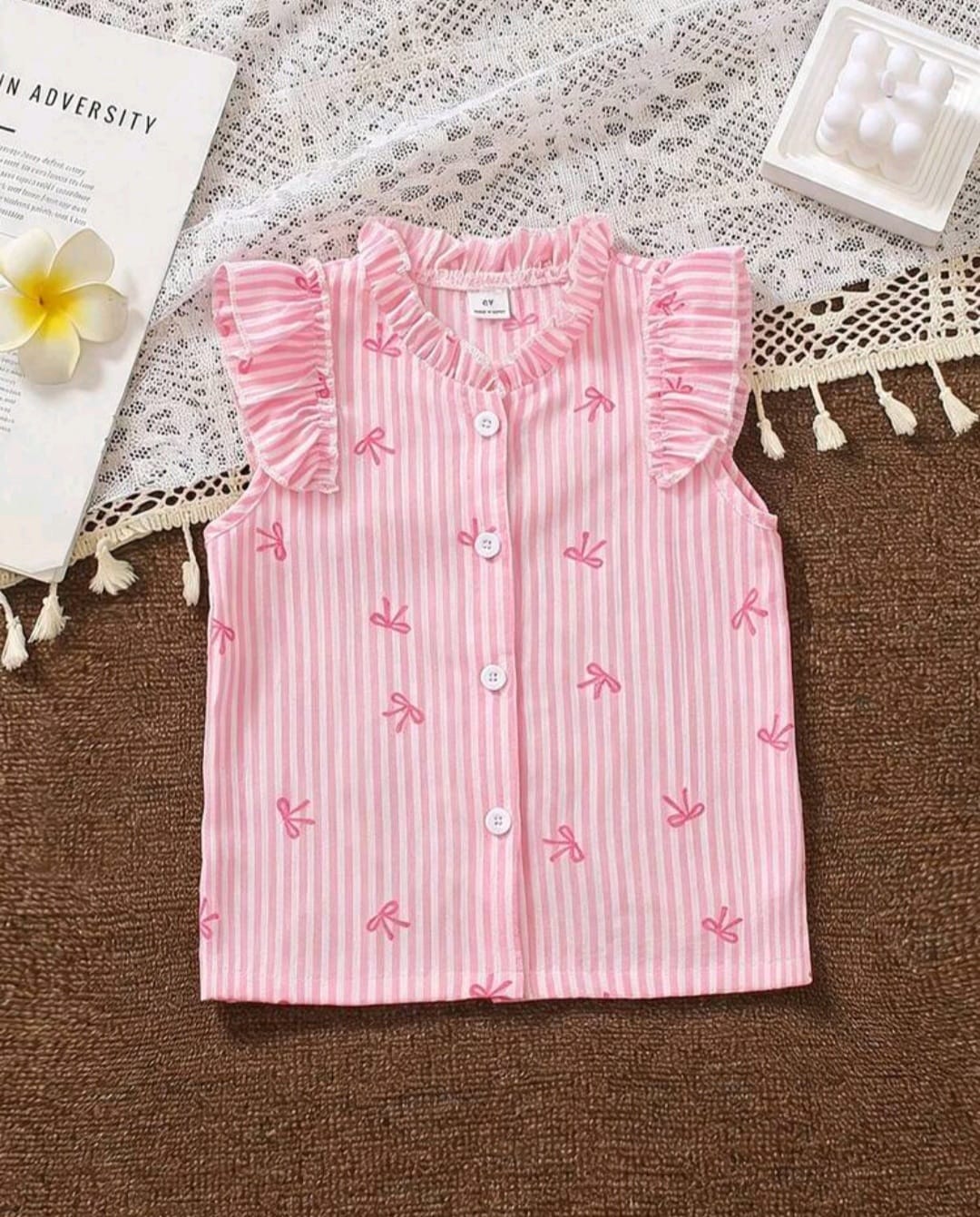 Blusa rosa a rayas con moñitos 🎀✨🩷 3407