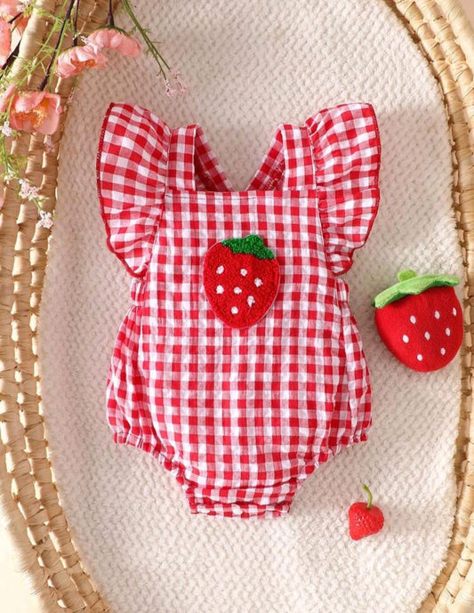 Body rojo con detalle de frutilla, Frutillita, cuadrillé ❤️🍓 3408