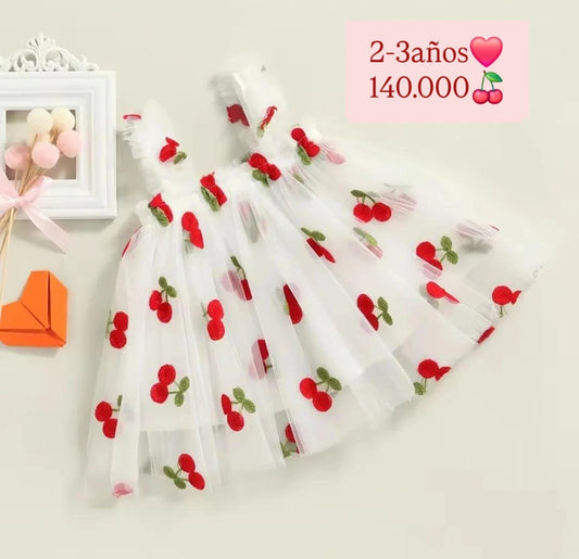 Vestido Blanco con cerezas🍒1533