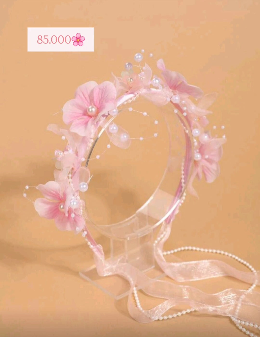 Tocado rosa, flores, perlitas, tiara 🌸🩷 1703
