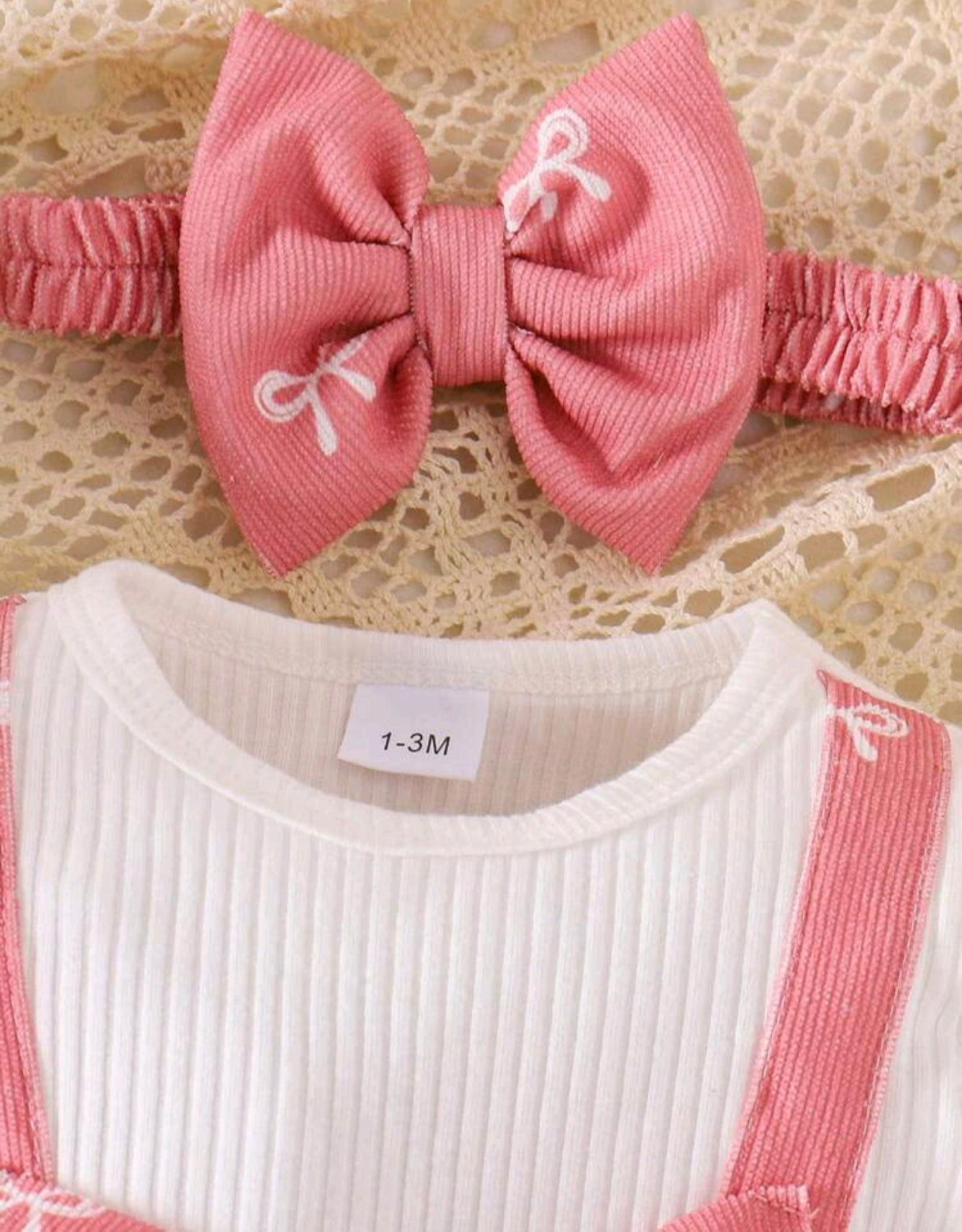 Jardinerita Mangas largas rosa, con detalles de moño, jardinera 🎀🩷 3215