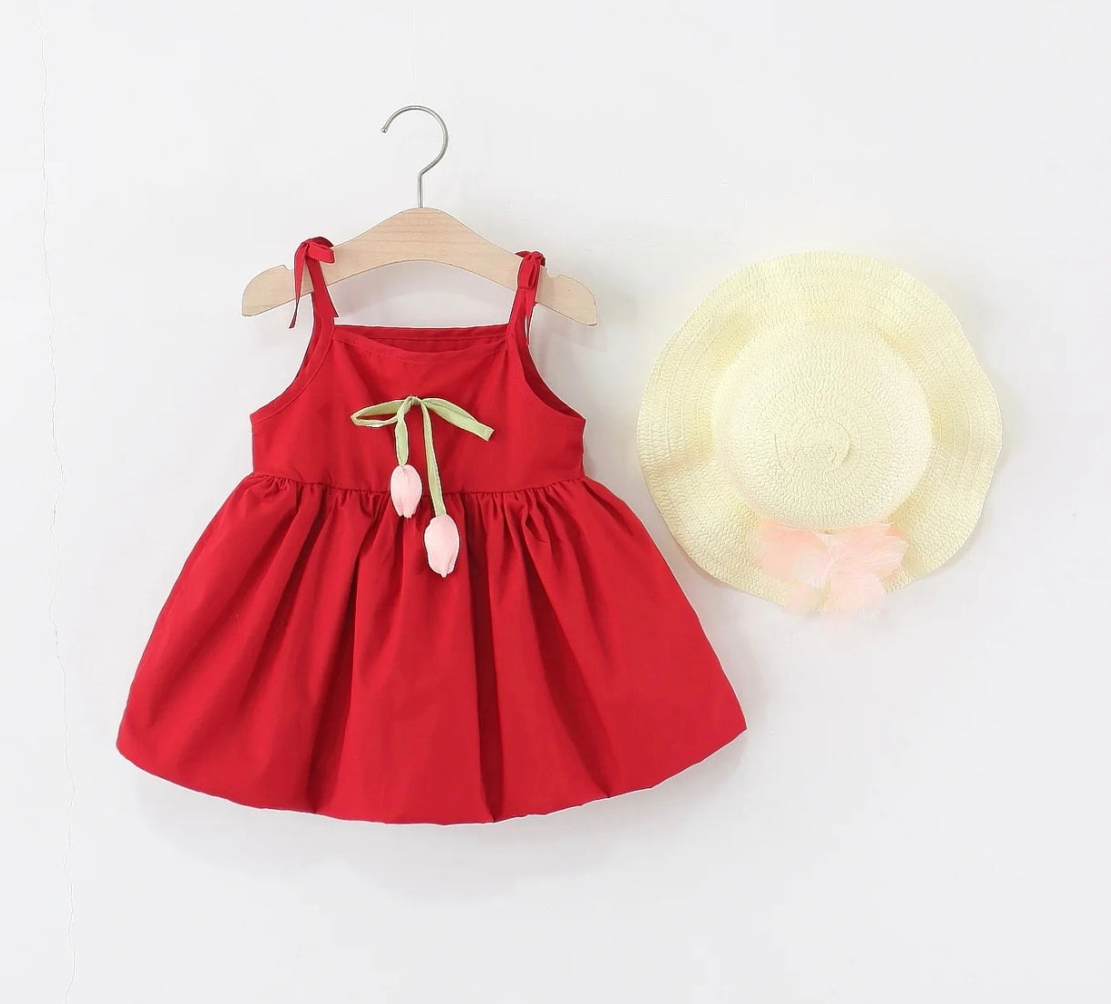 Vestido bordo con sombrero, con tulipanes 🌷❤️ 3225