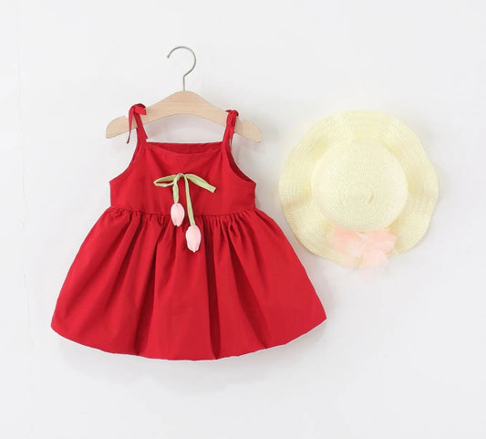 Vestido bordo con sombrero, con tulipanes 🌷❤️ 3225