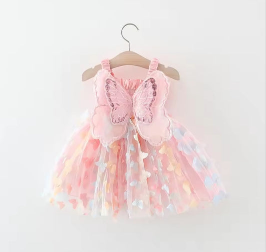 Vestido rosa con mariposas, arcoiris 🦋🩷 3401