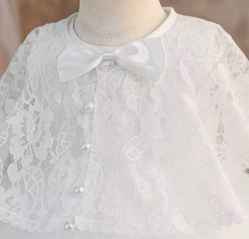 Vestido blanco de tull, con capita, bautismo, cortejo 🤍 3507
