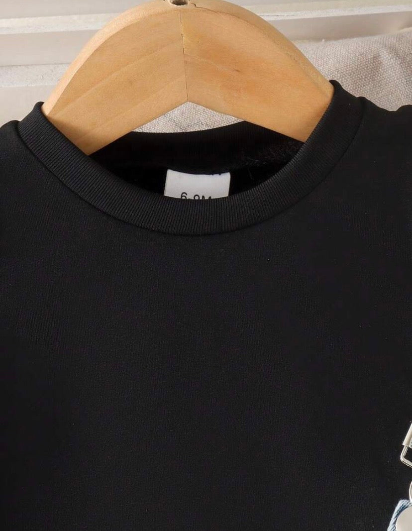 Conjunto 2 pcs remerita más jardinera de jeans, jardinerita, margaritas, manga princesa 🌼 3522