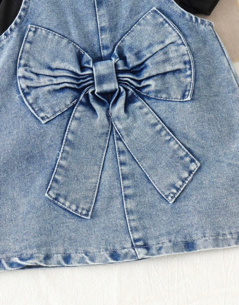 Conjunto 2 pcs remerita más jardinera de jeans, jardinerita, margaritas, manga princesa 🌼 3522