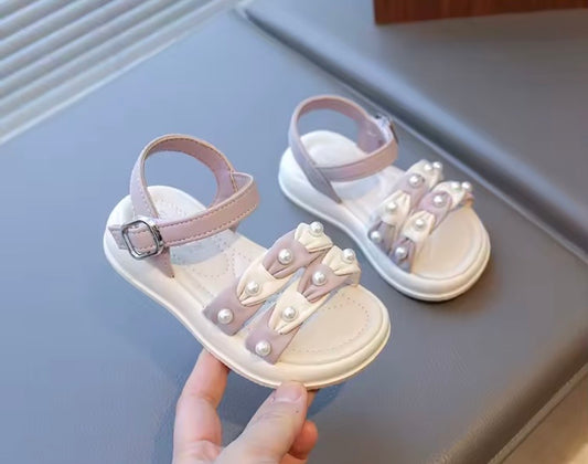 Sandalia beige con lila, con perlas ✨ 006L