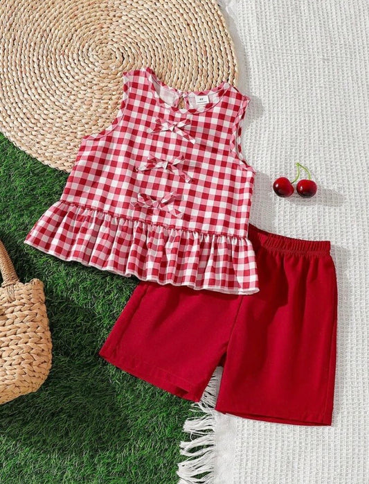 Conjunto short más blusa roja, cuadrille ❤️ 3575