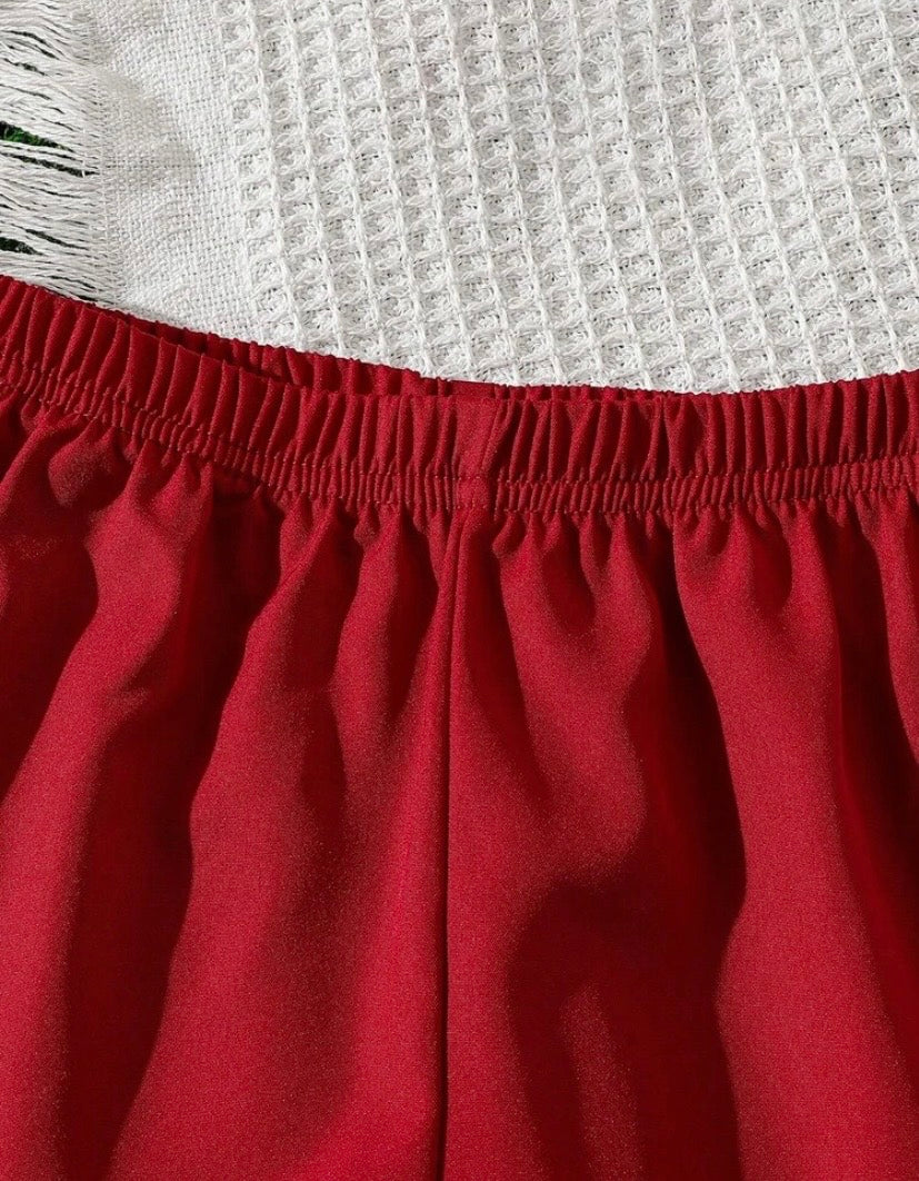 Conjunto short más blusa roja, cuadrille ❤️ 3575