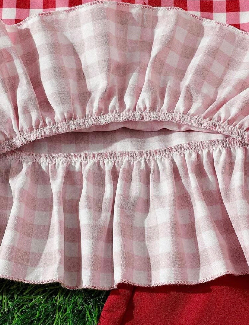 Conjunto short más blusa roja, cuadrille ❤️ 3575