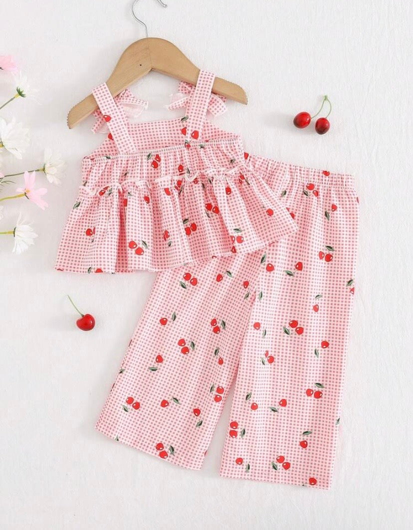 Conjunto blusa más pantalón rosa, cereza 🍒 🩷 3605