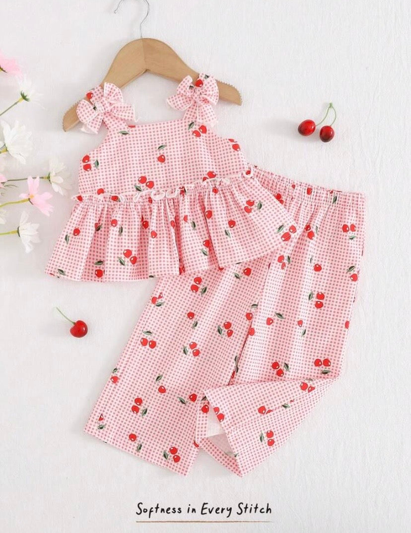 Conjunto blusa más pantalón rosa, cereza 🍒 🩷 3605