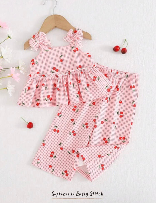 Conjunto blusa más pantalón rosa, cereza 🍒 🩷 3605