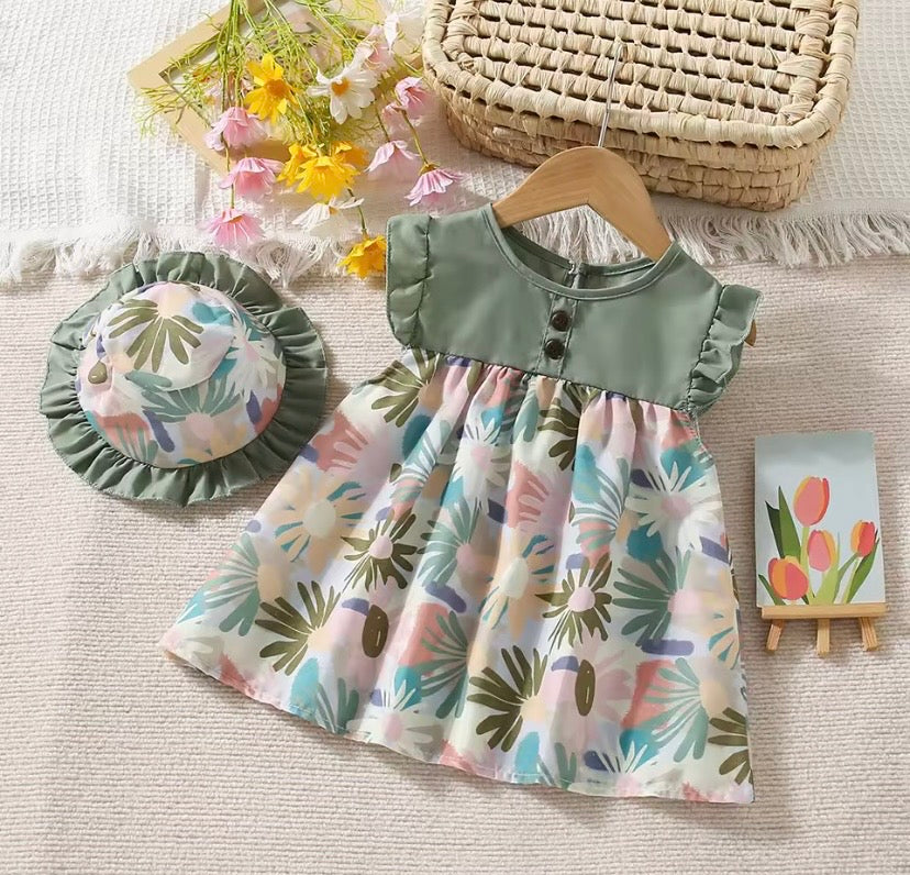 Vestido verde más sombrero 👒💚3607