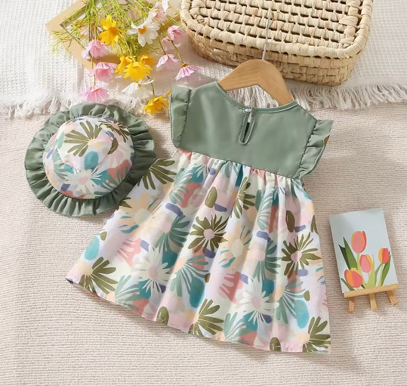 Vestido verde más sombrero 👒💚3607