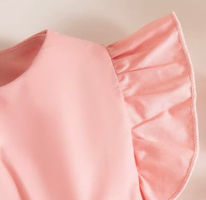 Vestido rosa con detalles de moño, moñito, perlas 🎀 3612