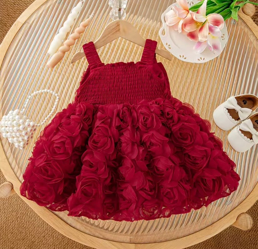 Vestido bordo con rosas, moños, perlas, moñitos 🌹❤️ 3615