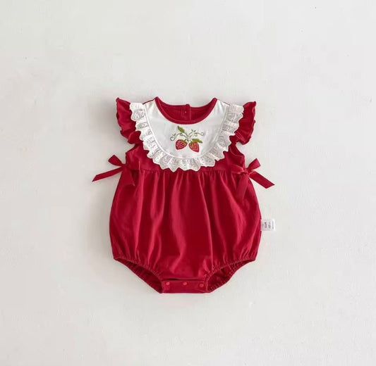 Vestibody, body roja con detalles de frutilla, frutillita 🍓❤️ 3617