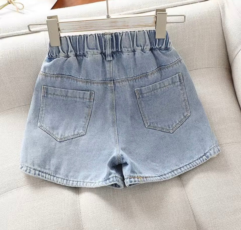Short de jeans con detalles de encaje, moño, moñitos 🎀 3627