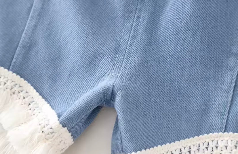 Conjunto blusa bordada mas short de jeans con detalles bordados 💙 3633