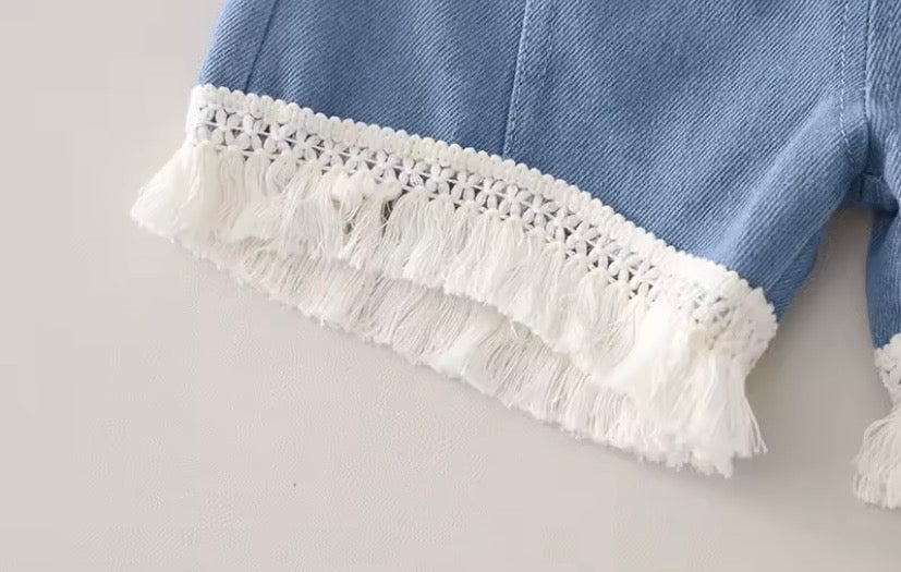 Conjunto blusa bordada mas short de jeans con detalles bordados 💙 3633