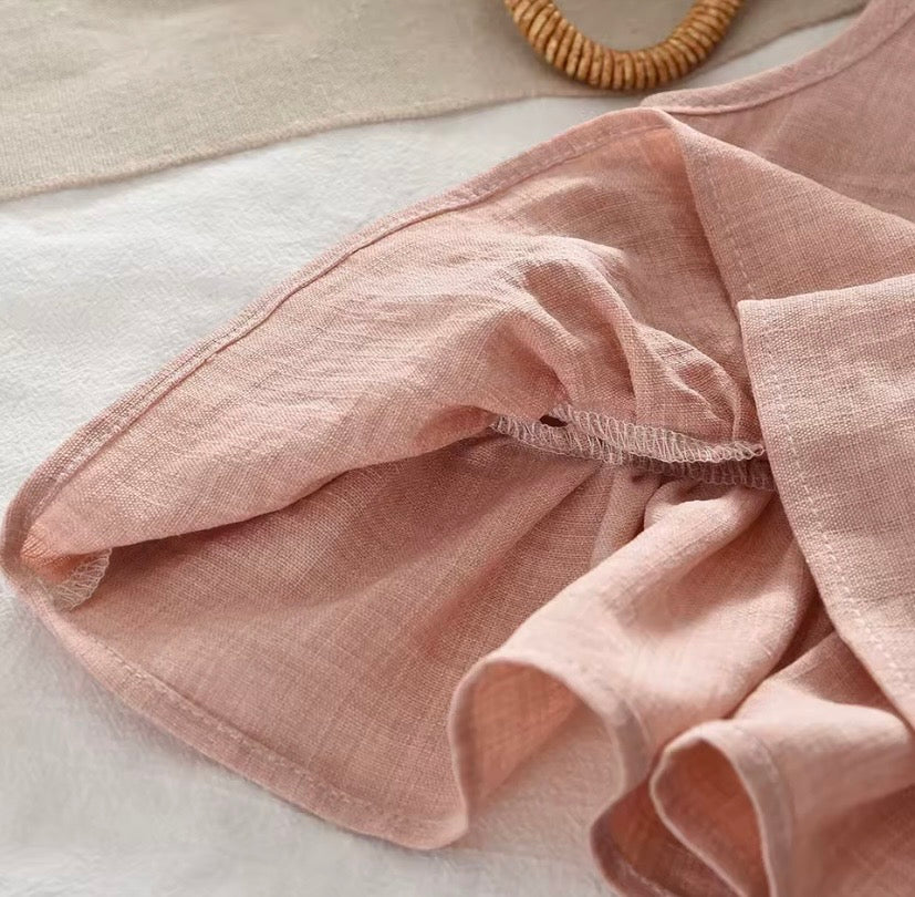 Conjunto blusa más pantalón de lino rosa, con detalles bordados 🩷 3635