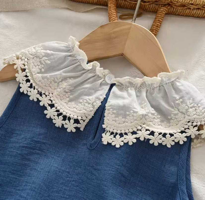 Conjunto blusa más pantalón de lino azul, con detalles bordados 💙 3637
