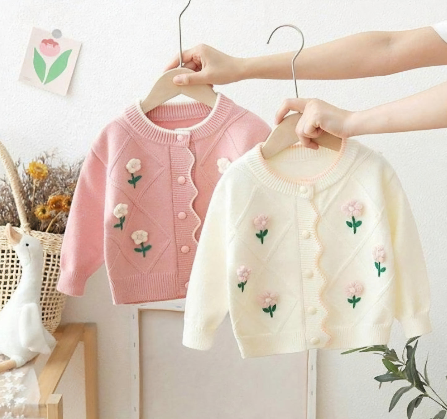 Suéter, rosa, blanco, flores