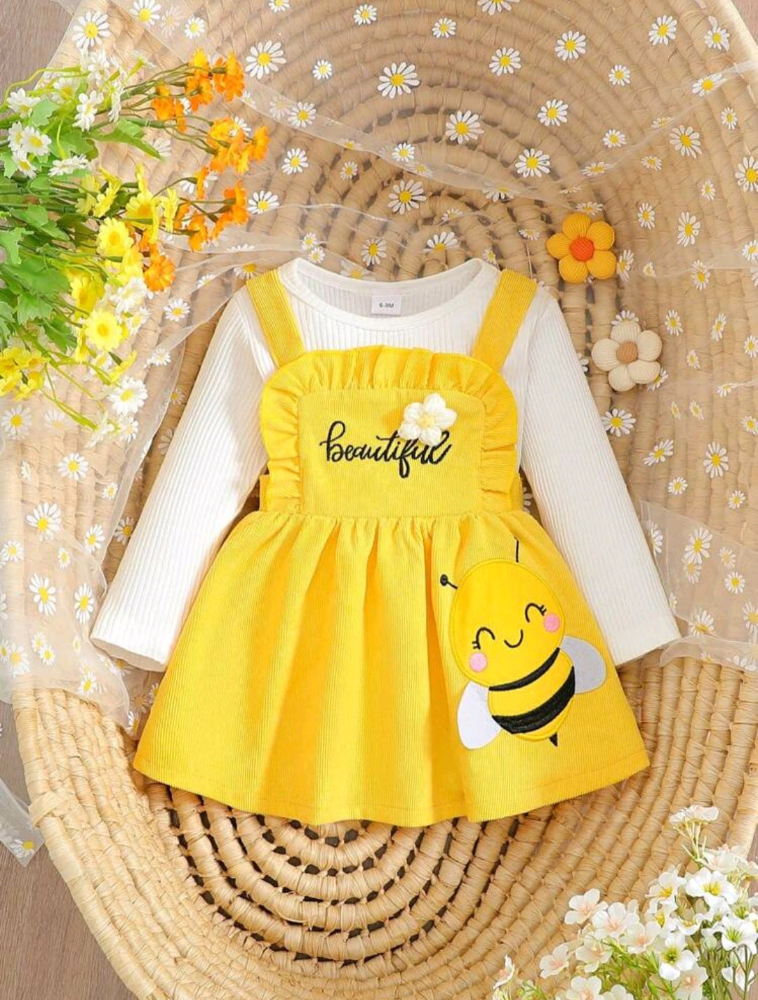 Conjunto jardinera más básica mangas largas, abejita🐝💛1012